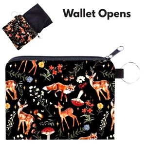 Fox & Deer Key Ring Coin Purse -Portable Zipper Pouch W/Card Holder &Earbud Case